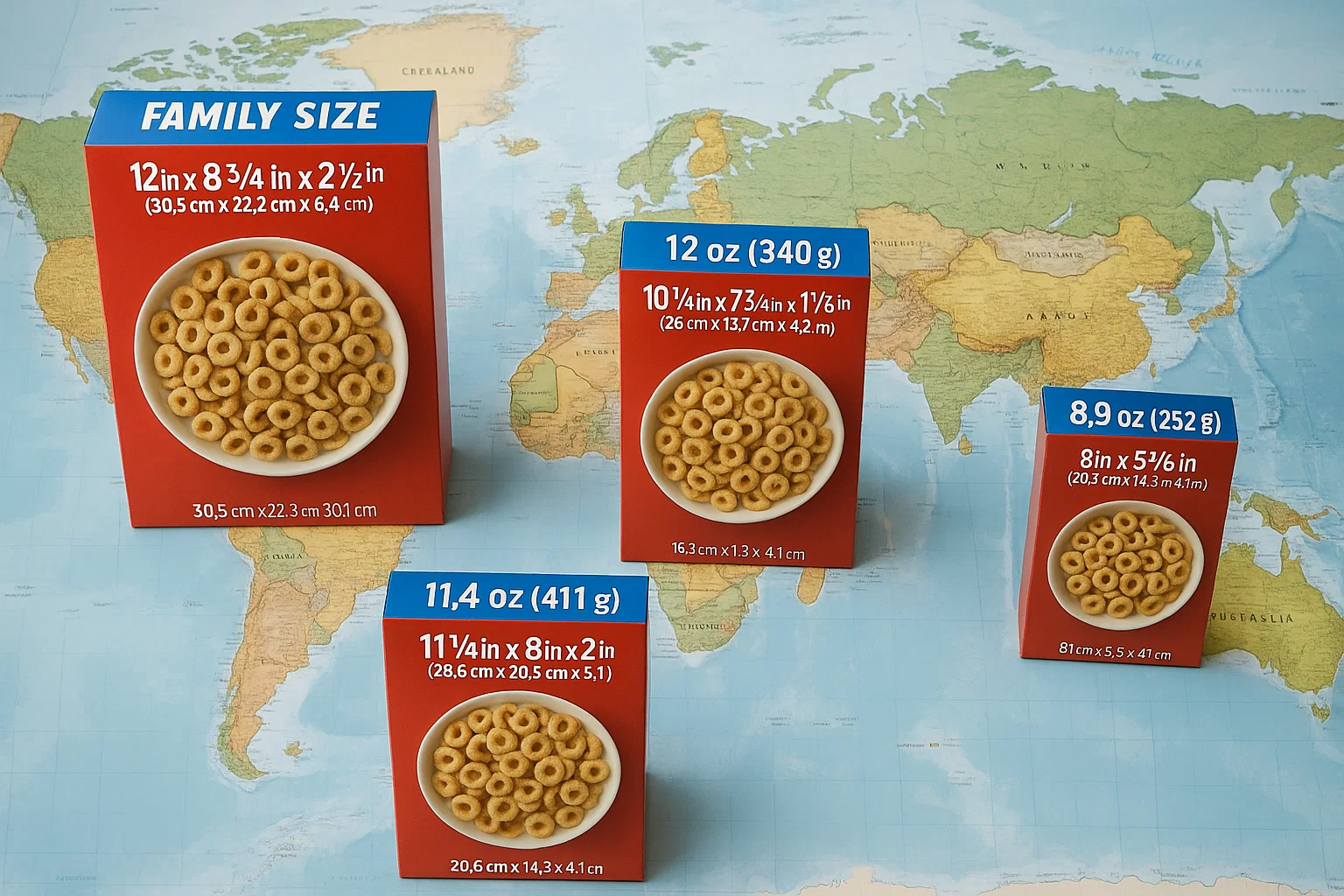 International Cereal Box Sizes