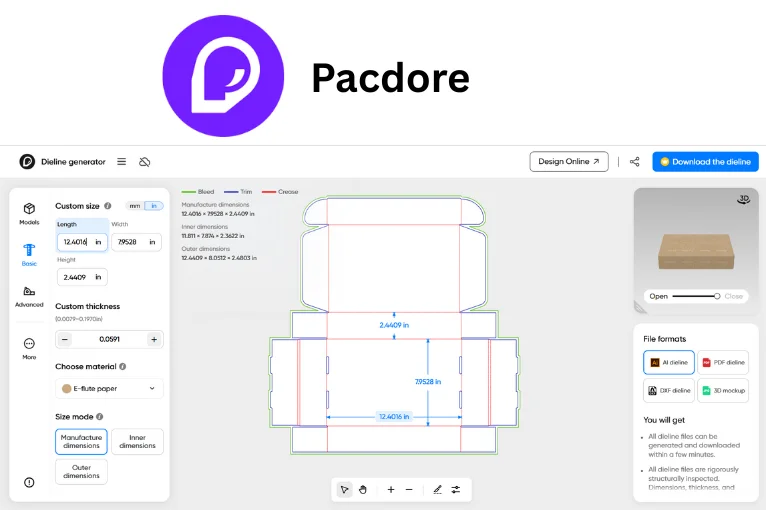 Packaging Dieline in Pacdora
